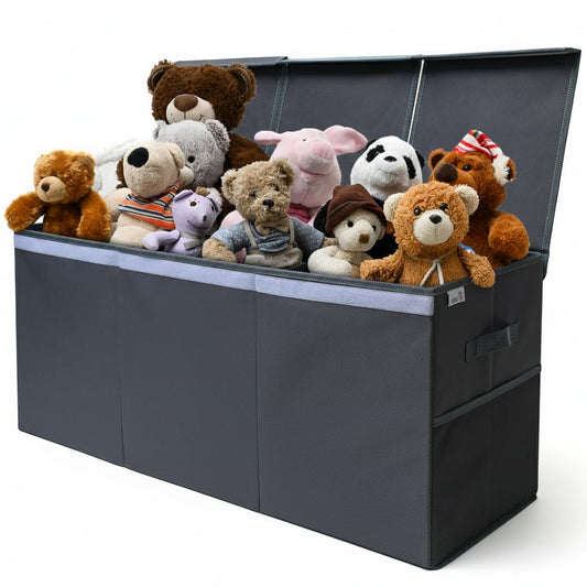 SoftOwl Extra Large Toy Storage Organizer with Lid - Sturdy, Collapsible Toy Chest Storage Box Design - Toys Bin with Dividers for Kids, Nursery, Bedroom, Playroom 37"x16"x14" - color: Gray