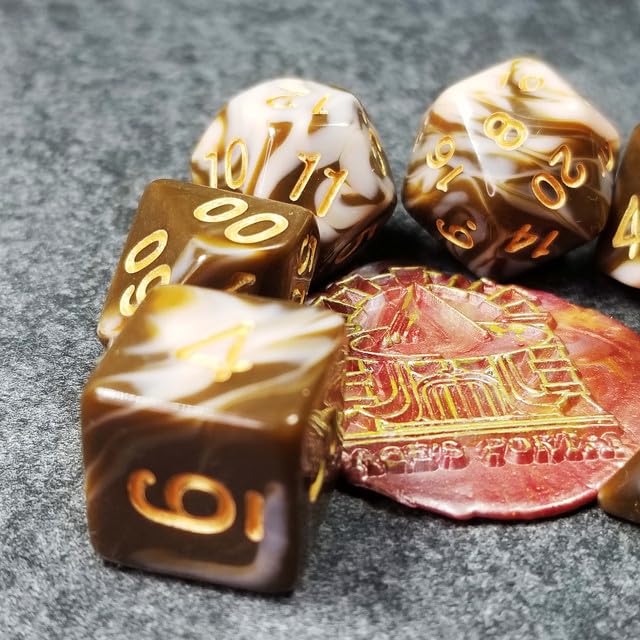 Sage’s Portal Stones DND Dice Set Acrylic Opaque 7-PC Polyhedral DND Dice Set for Dungeons and Dragons D&D Sage’s Cantrips RPG Tabletop TTRPG (Coffee/White) - color: Coffee/White