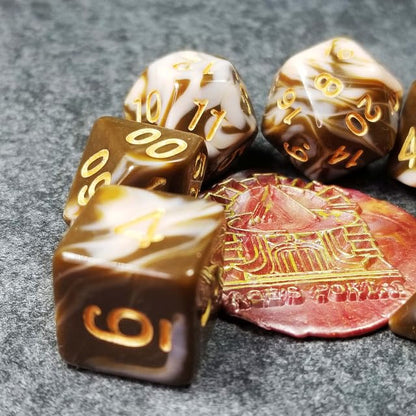 Sage’s Portal Stones DND Dice Set Acrylic Opaque 7-PC Polyhedral DND Dice Set for Dungeons and Dragons D&D Sage’s Cantrips RPG Tabletop TTRPG (Coffee/White) - color: Coffee/White