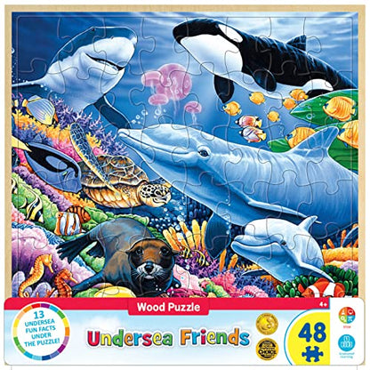 Masterpieces 48 Piece Fun Facts Jigsaw Puzzle for Kids - Undersea Friends Wood Puzzle - 12"x12" - style: Undersea Friends