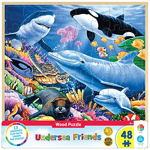 Masterpieces 48 Piece Fun Facts Jigsaw Puzzle for Kids - Undersea Friends Wood Puzzle - 12"x12" - style: Undersea Friends