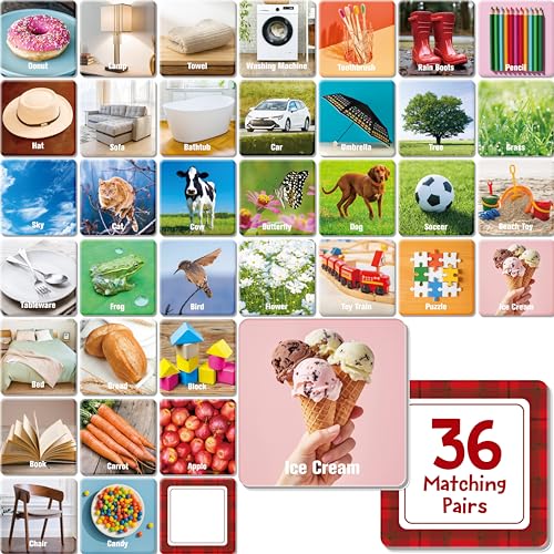 Hebayy 72 PCS Daily Items Matching Game, 36 Designs Everyday Objects Memory Cards Engaging Picture Matching Game, Educational Learning Toys for Preschool 4 5 6 Years Old - style: Daily Items