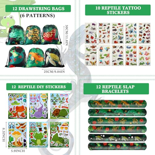 Paterr 94 Pcs Reptile Party Favors Reptile Birthday Party Supplies Decorations Include Gift Bags Slap Bracelets Badges Tattoos Stickers frog Lizard Toys Stretchy Sticky Toys for Boy Girl
