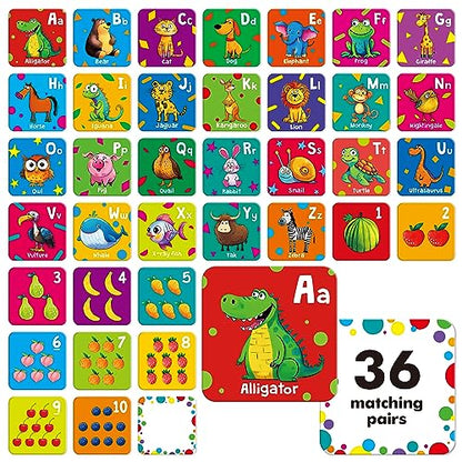 Hebayy 72 PCS Memory Matching Game, Alphabet & Numbers Matching Cards for Toddlers 36 Pairs Memory Cards for Preschool 4 5 6 Years Old - style: Letters & Number