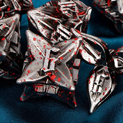 ARUOHHA DND Metal Dice Set Blood Leaf Design Polyhedral Dice with Box, 7PCS D and D Dice RPG Role Playing Games D20 D12 D10 D8 D6 D4 ﻿ - color: Leaves - Blood Splatter 1