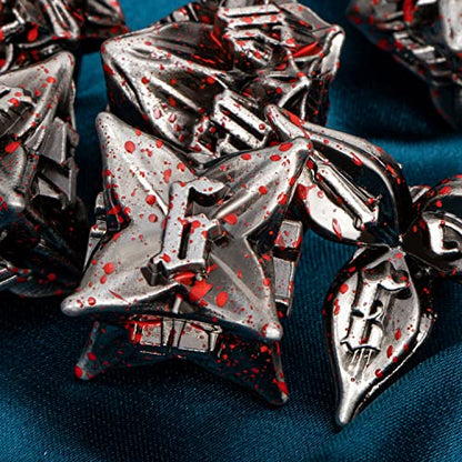 ARUOHHA DND Metal Dice Set Blood Leaf Design Polyhedral Dice with Box, 7PCS D and D Dice RPG Role Playing Games D20 D12 D10 D8 D6 D4 ﻿ - color: Leaves - Blood Splatter 1