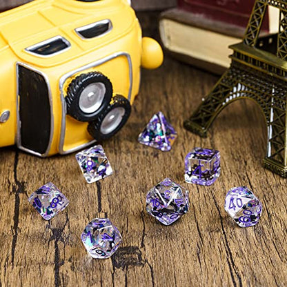 Cusdie 7-Die DND Dice, Polyhedral Dice Set Transparent D&D Dice Filled with Glitter Foil Animals for D&D RPGs Role Playing Table Games(Black and White Cat) - color: Black and White Cat