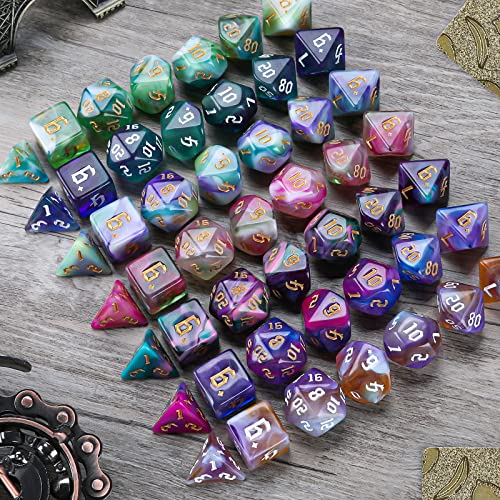 49Pcs Polyhedral Dice Set- DND Dice with 7 Storage Pouch | 4 color mixing designs，7 sets of complete dice, for Dungeons and Dragons RPG Table Games - color: 7sets-49pcs