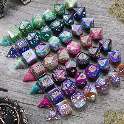 49Pcs Polyhedral Dice Set- DND Dice with 7 Storage Pouch | 4 color mixing designs，7 sets of complete dice, for Dungeons and Dragons RPG Table Games - color: 7sets-49pcs