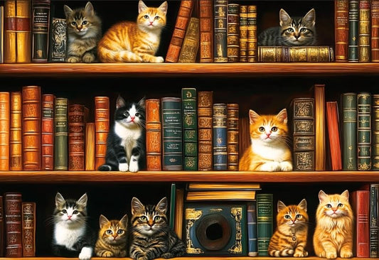 1000 Piece Puzzle for Adults, Cats Library Jigsaw Puzzle, Funny Kitten Bookshelf Puzzles, Animal Pet Lover Challenging Puzzles for Friends Family Activity Game Nights Gifts (Finish Size: 15''x 10'') - color: Cats Library Puzzles