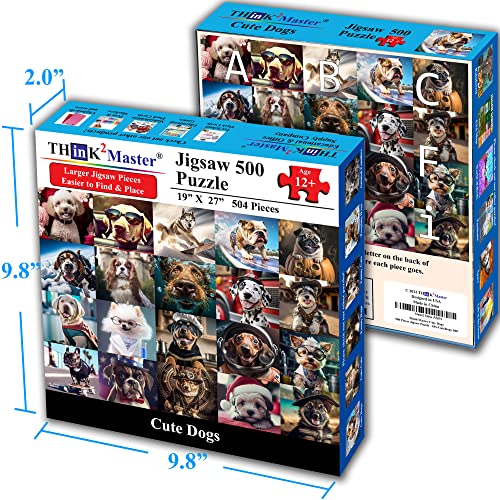 Think2Master Cute Dogs 500 Pieces Jigsaw Puzzle Featuring Very Large Pieces and Cute Puppies. for Adults, Seniors 13+ Size: 26.8” x 18.9” - style: Cute Dogs