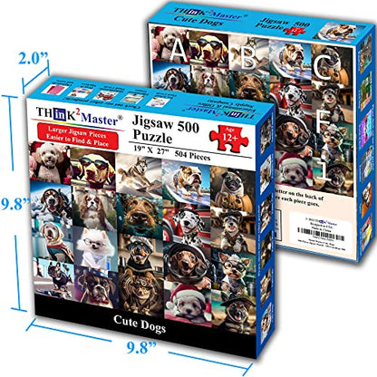 Think2Master Cute Dogs 500 Pieces Jigsaw Puzzle Featuring Very Large Pieces and Cute Puppies. for Adults, Seniors 13+ Size: 26.8” x 18.9” - style: Cute Dogs