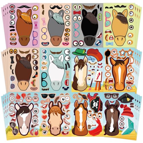 48 Sheets Create Funny Ponies Stickers, Make a Face Stickers for Boys and Girls, Travel Sticker Books, Party Favors, Birthday, Home, School and Activities Gifts for Kids Ages 3+ - style: Horse Head