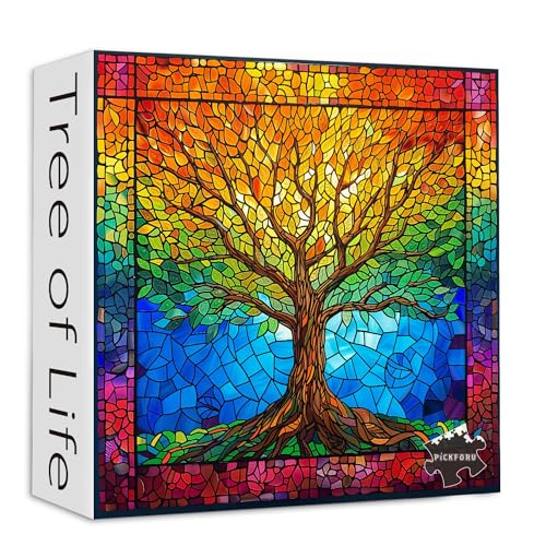 PICKFORU Stained Glass Puzzles for Adults 1000 Pieces and up, Mosaic Tree of Life Puzzle Unique Rainbow Puzzles, Colorful Difficult Jigsaw Puzzles for Adults - style: Tree of Life