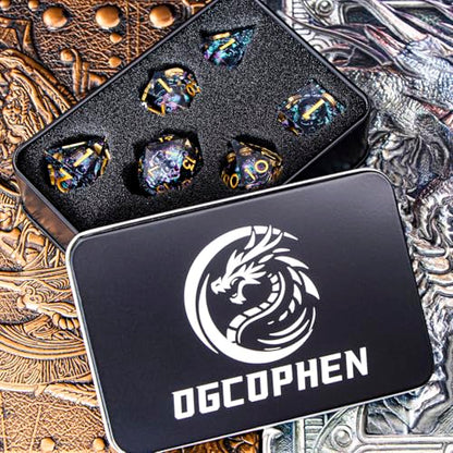 DND Skull Dice Set 7PCS Necromancer Polyhedral Dice for Dungeons Dragons RPG Role Playing Game, Resin Sharp Edged D and D Dice with Gift Box D6 D8 D10 D12 D20 (Purple Green) - color: Purple Green&gold