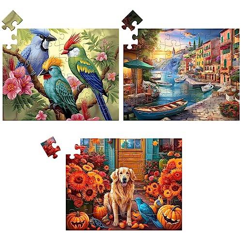 3 Pack 48 Piece Jigsaw Puzzle for Seniors Dementia Puzzles for Elderly | Large Piece Puzzle for Seniors Dog Bird Dementia Alzheimer's Products Activities for Seniors Nursing Home Gift 15.7 * 11.8IN - style: 48A Large Pieces