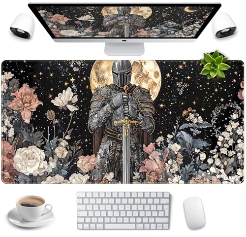 Cute Vintage Floral Mouse Pad Warrior Gaming Desk Mat Retro Flowers Mousepad XXL Large Extended Boho Aesthetic Desk Pad, Laptop Computer Keyboard Mouse Mat, Desktop Pad Mat for Women 31.5x15.7 in - color: Black Vintage Floral