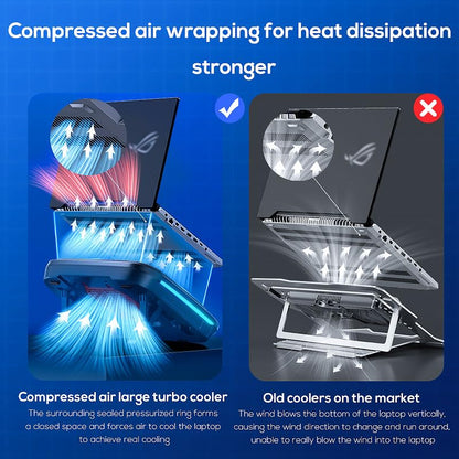 Gaming Laptop Cooler Turbo Fan Stand Compressed Air-Cooling Pad for Notebook 14-18” Advanced Seal Foam Heat Dissipation with RGB Lighting, 7-Level Adjustment, Dust Protection - Conquer Lag, Stay Cool