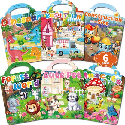 Kalysky 6 Set (260pcs) Reusable Sticker Books for Toddlers 1-3 2-4, Kids 3D Puffy Stickers (Dinosaurs, Forest, Town, Pets, Construction, Insects), Sticker Activity Books - color: 6 Set -Dinosaurs/Forest/Town/Pets/Construction/Insects