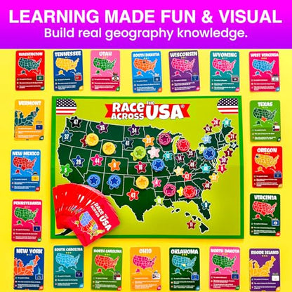 QUOKKA States of America Board Game for Kids Ages 8-12 and Families – Learn US States, Capitals, Landmarks & Fun Facts – Trivia Game with 50 Cards & Map Board – Educational Game for Classrooms or Home - color: 6. Usa Board Game