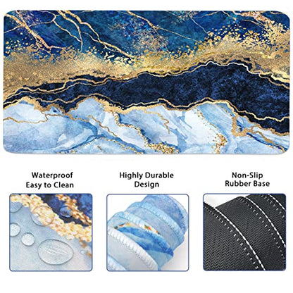 Ergonomic Large Mouse Pad and Keyboard Wrist Rest, Desk Pad for Keyboard and Mouse, 4-in-1 Large Gaming Mouse Pad with Wrist Support - Light Blue - color: Blue Gold Marble