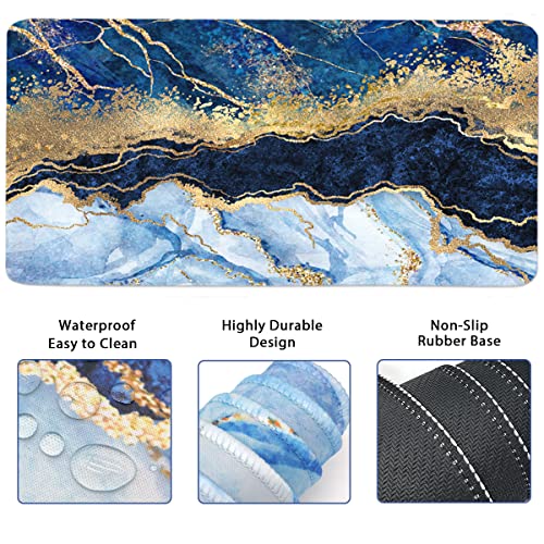 4-in-1 Large Gaming Mouse Pad, Keyboard Wrist Rest Pad & Wrist Support Mousepad Set, Extended Desk Pad Waterproof Desk Mat for Home Office Study Game - Blue Gold Marble - color: Blue Gold Marble