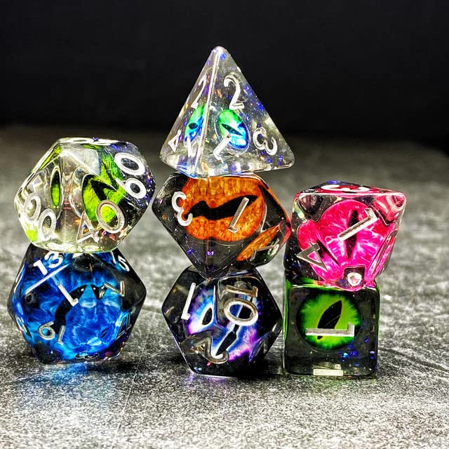 Sage's Portal Animal Familiars Resin DND Dice Set Polyhedral Dice Set for Dungeons and Dragons RPG Pathfinder Tabletop TTRPG (Bottled Rainbow Dragon Eyes) - color: Bottled Rainbow Dragon Eyes