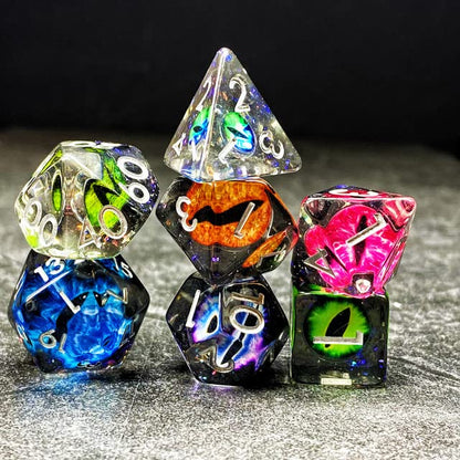 Sage's Portal Animal Familiars Resin DND Dice Set Polyhedral Dice Set for Dungeons and Dragons RPG Pathfinder Tabletop TTRPG (Bottled Rainbow Dragon Eyes) - color: Bottled Rainbow Dragon Eyes