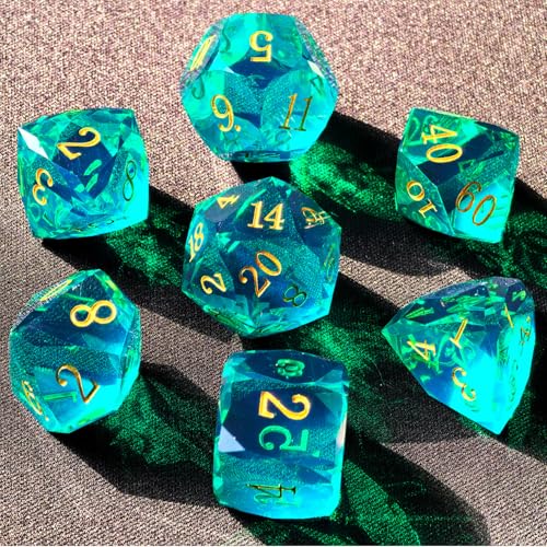 Crystal Multifaceted Polyhedral Dice Set 7 PCS for DND, RPG Tabletop Gaming, Collectors | Tinbox Packing, Gemstone Effect Dice (Crystal Teal) - color: Crystal Teal