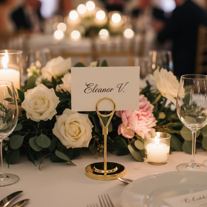 12pcs Gold Premium Table Place Card Holders with Weighted Base Stand and Clip