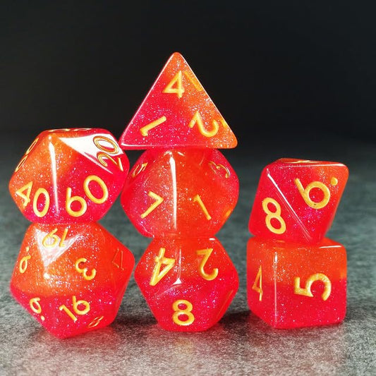 Sage’s Portal Cantrips DND Dice Set - Round Edge Resin 7-PC Polyhedral DND Dice Set for Dungeons and Dragons D&D RPG Tabletop TTRPG (Orange/Red Glitter) - color: Orange/Red Glitter
