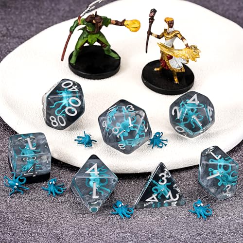 DND Octopus Resin Dice Set, Polyhedral D&D Dice Inclusion Dice for Dungeons and Dragons MTG RPG- for Ages 15 and Up Bliue - color: Octopus-bliue