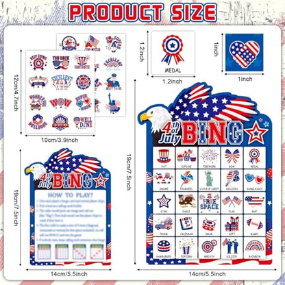 39Pcs 4th of July Bingo Game for Adults Kids 24 Players Eagle Shape Bingo Game Cards with Reward Stickers for Family Friend Student Large Group Activities Independence Day Patriotic Party Favors - style: 4th of July