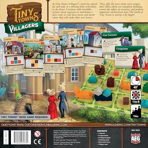 Tiny Towns: Villagers Expansion, Adds Villagers, New Buildings & Monuments | 1-6 Players, Ages 14+, 45 Mins, Anthropomorphic Animals