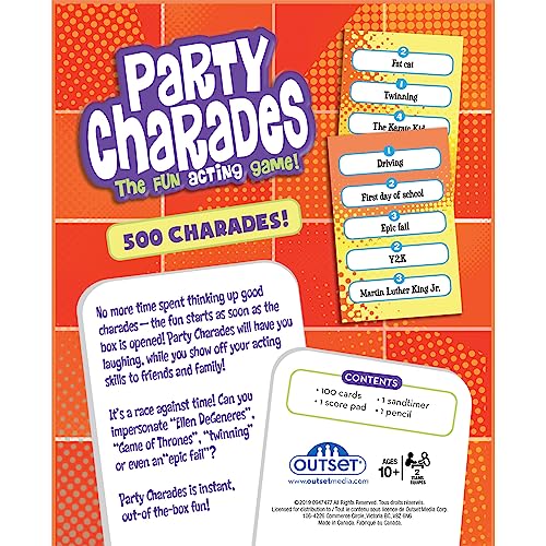 Outset Media- Party Charades Game - Family-Friendly Fun with 500 Charades Cards and Timer - Group Game Night Essential, Ages 10 and up, Amazon Exclusive