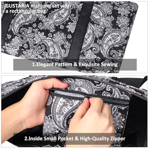 American Mahjong Game Set, 166 Quality White Tiles, 4 All-in-One Color Rack/Pushers, Complete Mahiong Tile Set Black Printed Carrying Bag - color: Black