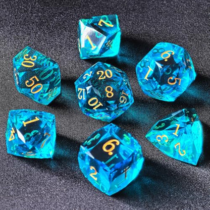 Crystal Multifaceted Polyhedral Dice Set 7 PCS for DND, RPG Tabletop Gaming, Collectors | Tinbox Packing, Gemstone Effect Dice (Aquamarine) - color: Aquamarine