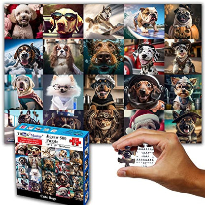 Think2Master Cute Dogs 500 Pieces Jigsaw Puzzle Featuring Very Large Pieces and Cute Puppies. for Adults, Seniors 13+ Size: 26.8” x 18.9” - style: Cute Dogs
