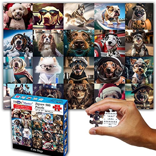 Think2Master Cute Dogs 500 Pieces Jigsaw Puzzle Featuring Very Large Pieces and Cute Puppies. for Adults, Seniors 13+ Size: 26.8” x 18.9” - style: Cute Dogs