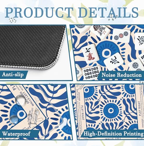 Boho Blue Mahjong Mat 31.5x31.5 Inch, Mediterranean Tiles Non-Slip and Noise Reduction Mah Jong Table Mat Cover Gifts for Mahjong Lovers Poker Board Games Dominoes - color: Boho Blue Mahjong