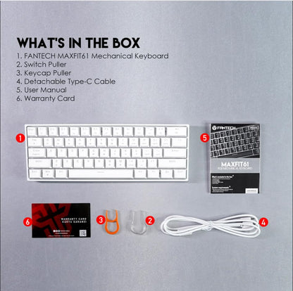 FANTECH Maxfit61 60% Mechanical Keyboard - Hot Swappable Blue Switch, White - color: BlueSW(Clicky)-White