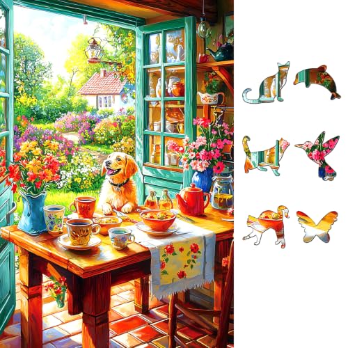 500 Piece Puzzles for Adults, Jigsaw Puzzle of Gentle Afternoon Tea Country Cottage, Funny Puzzle, Perfectly Fitting Pieces, Home Decor Birthday Party Gift for Adults Seniors 23x15 Inches - color: Afternoon Tea Country Cottage
