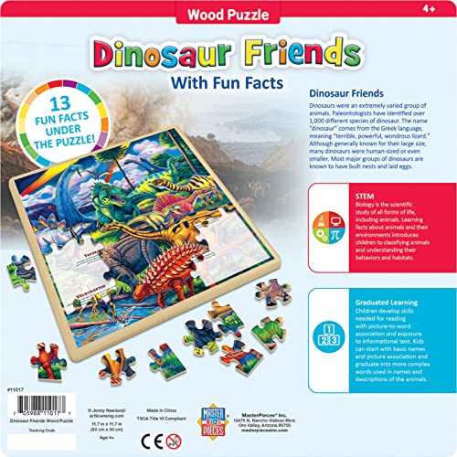 Masterpieces 48 Piece Fun Facts Jigsaw Puzzle for Kids - Dinosaur Friends Wood Puzzle - 12"x12" - style: Dinosaur Friends