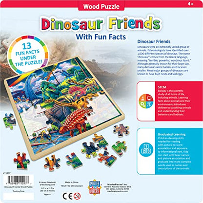 Masterpieces 48 Piece Fun Facts Jigsaw Puzzle for Kids - Dinosaur Friends Wood Puzzle - 12"x12" - style: Dinosaur Friends