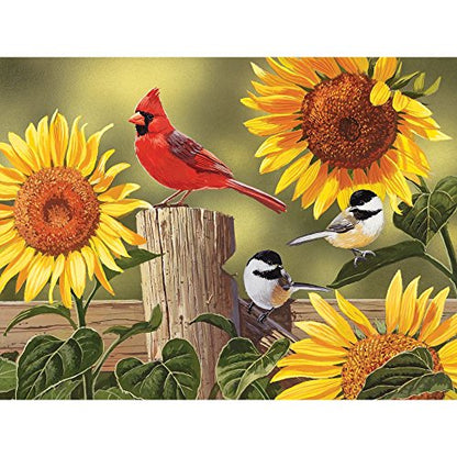 Bits and Pieces – Sunflower and Songbirds Jigsaw Puzzle by William Vanderdasson – 50, 100, 200 (15"x19"), 500 (18"x24"), 1000 Piece (20"x27") – Colorful Garden Birds for Adults (500 Piece Puzzle) - size: 500 Piece Puzzle