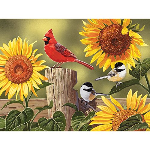 Bits and Pieces – Sunflower and Songbirds Jigsaw Puzzle by William Vanderdasson – 50, 100, 200 (15"x19"), 500 (18"x24"), 1000 Piece (20"x27") – Colorful Garden Birds for Adults (1000 Piece Puzzle) - size: 1000 Piece Puzzle