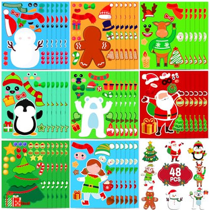 48 Sheets Christmas Stickers for Kids Bulk Cute Holiday Stickers Funny DIY Crafts Activities Party Favors Game Gifts for Boys Girls - style: Christmas