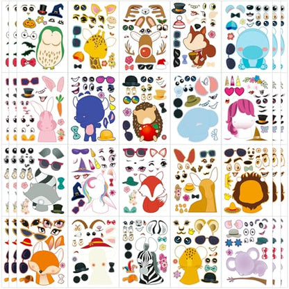 sinceroduct 60 Sheets Make a Face Stickers for Kids, Make Your Own Sticker,20 Styles Waterproof Kids Animal Stickers for Christmas, Party Favor Decoration, Gift, Reward, Travel Activities - style: Animal Style 60