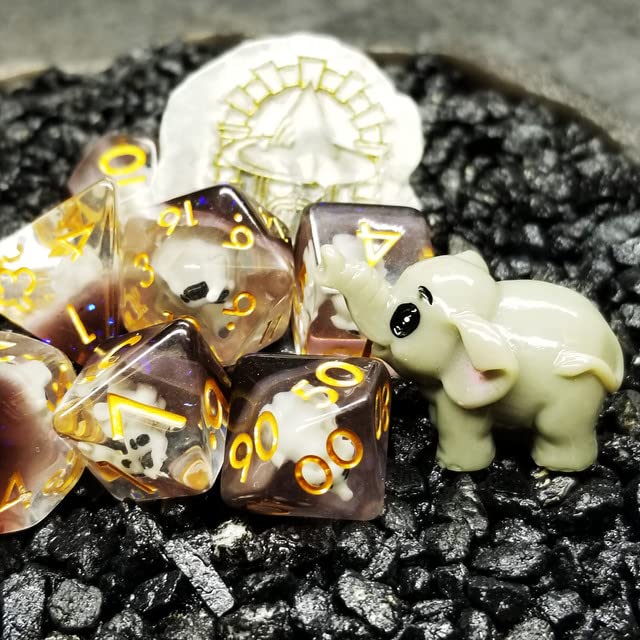 Sage's Portal Animal Familiars Resin DND Dice Set Polyhedral Dice Set for Dungeons and Dragons RPG Pathfinder Tabletop TTRPG (Elephant) - color: Baby Elephant, style: Dice Set Only