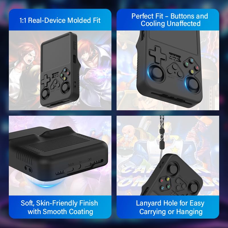 Silicone Case for R36S Handheld Game Console Protective Case with Lanyard Button Cover Accessory for Gift (Black) - color: black